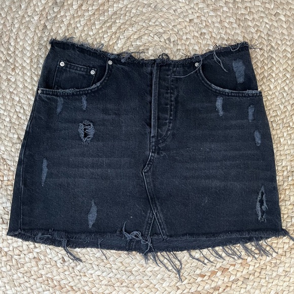 BDG Black Distressed Denim Mini Skirt - Picture 1 of 4